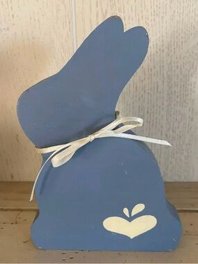 Blue Decorative Bunny Figurine with Cream Ribbon